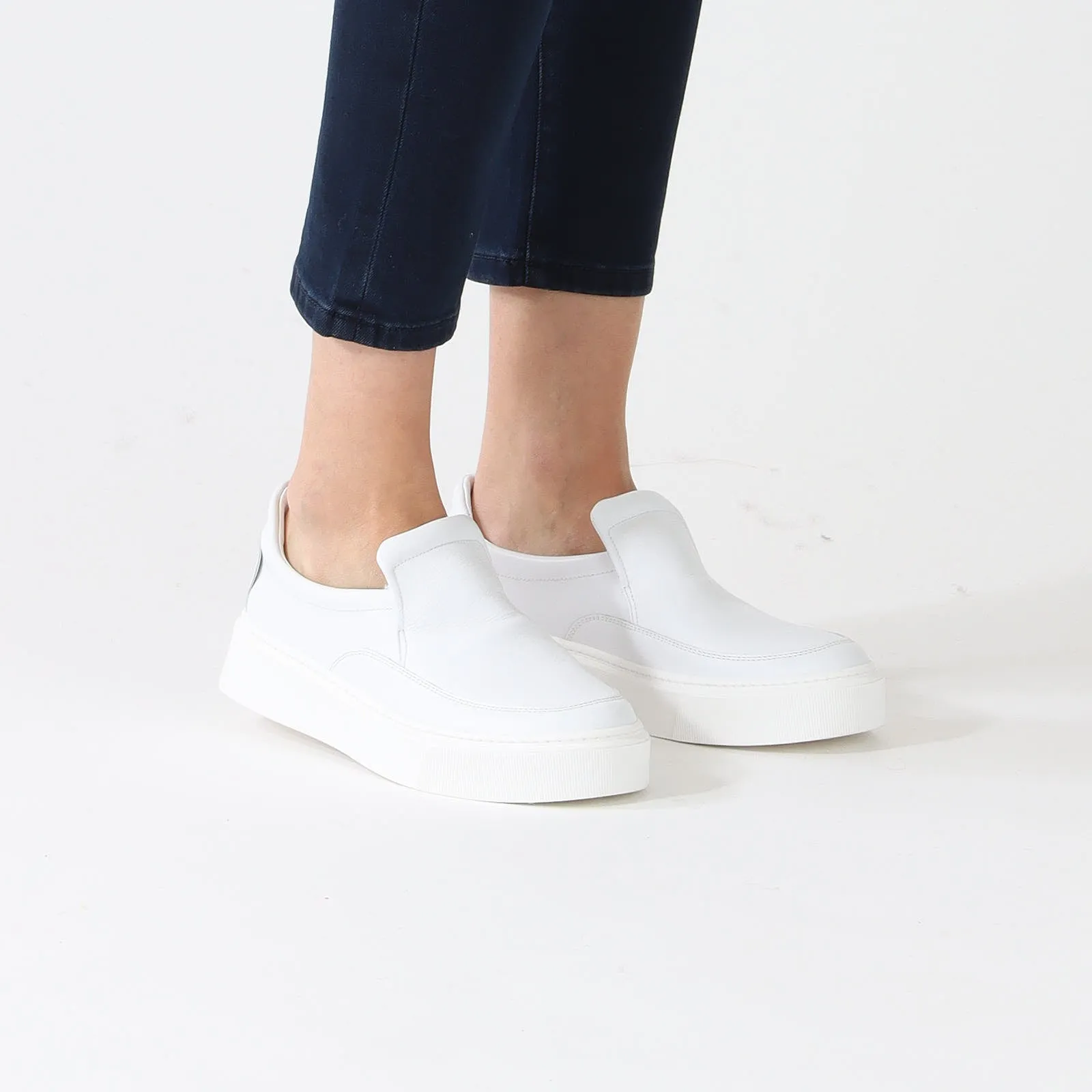 White Leather Slip-On Sneakers