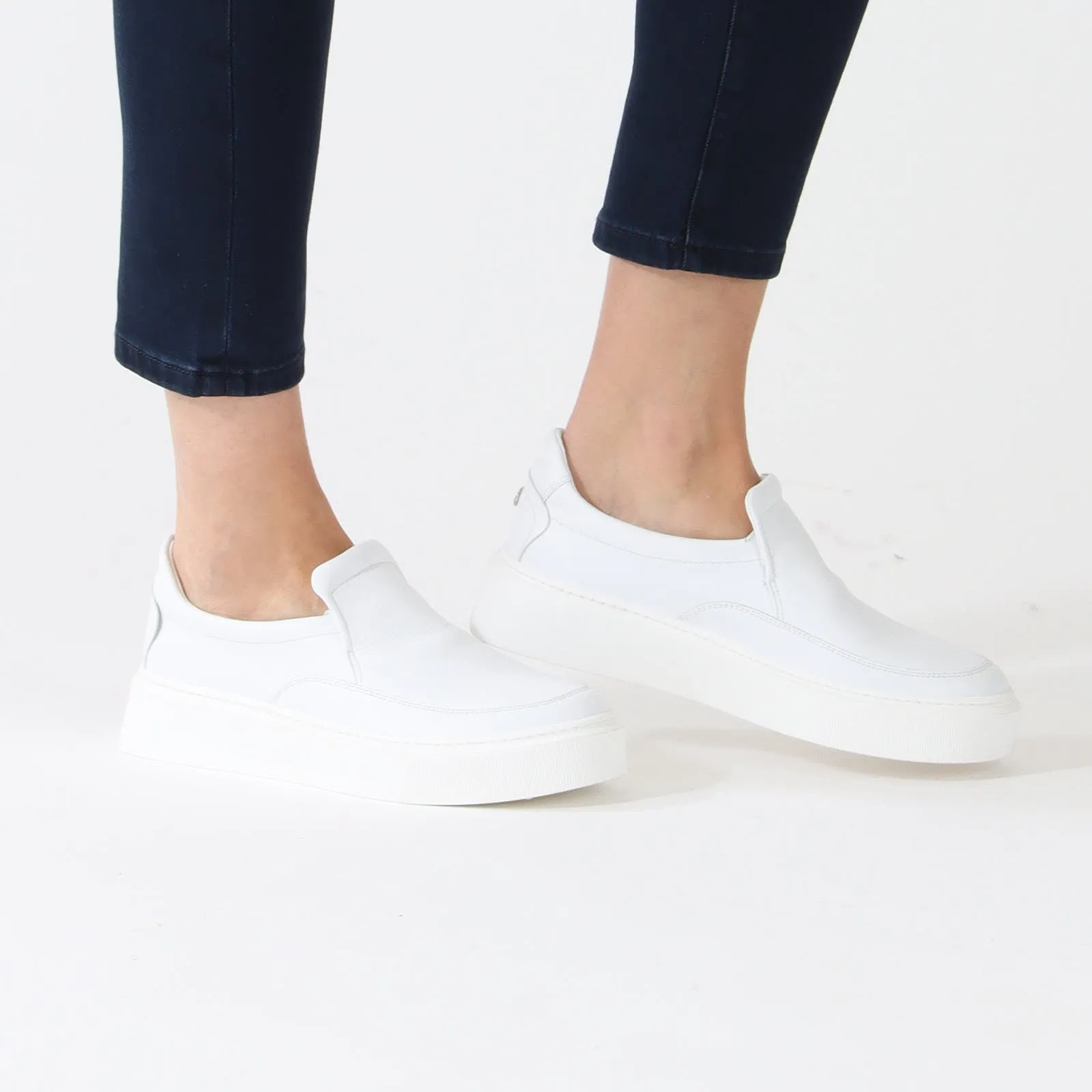 White Leather Slip-On Sneakers