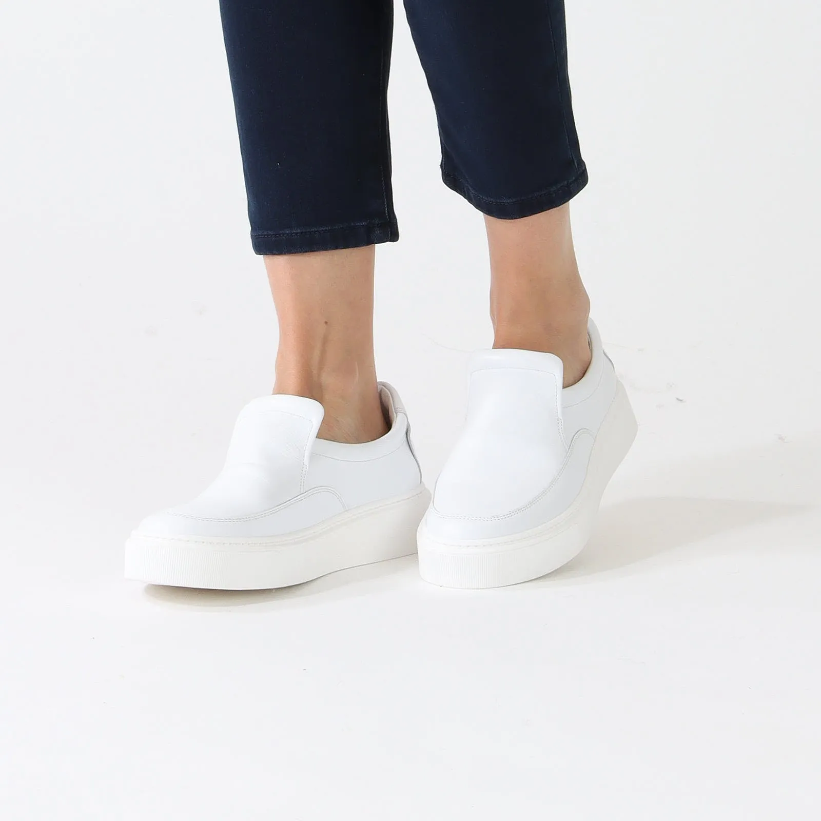 White Leather Slip-On Sneakers