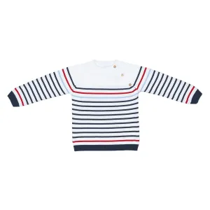 White Red Navy Striped Sweater