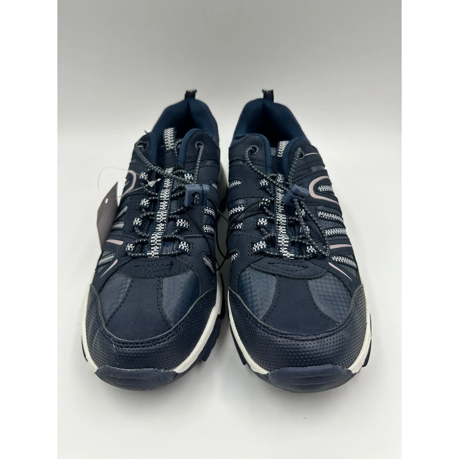 Women's Size 9, Blue Elastic Laced Low Top Hikers, with White Accents and Suede Details