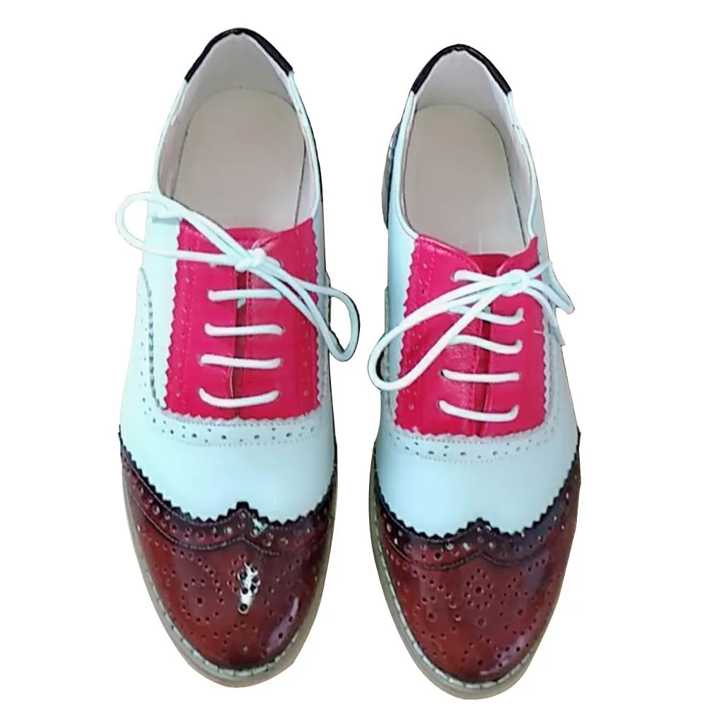 Women's Vintage Genuine Leather Lace-Up Flat Oxford Shoes