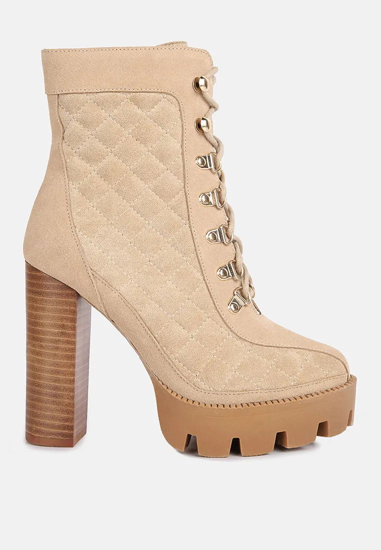 YOKO Beige Fine Suede Quilted Ankle Boots